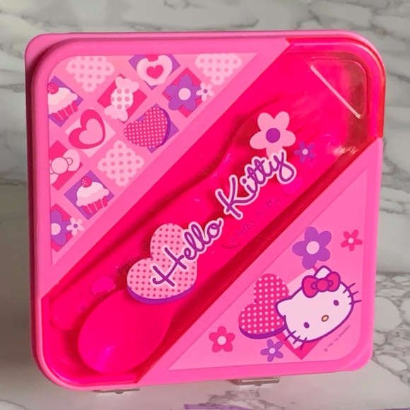 Hello Kitty Pink Lunch Box Container with Utensils Set  NWOT - Picture 1 of 7
